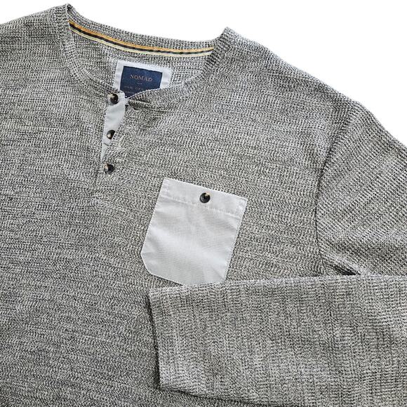 Nomad Mens XL Waffle Knit Shirt Chest Pocket Long Sleeve Casual Neutral Henley - Picture 1 of 14